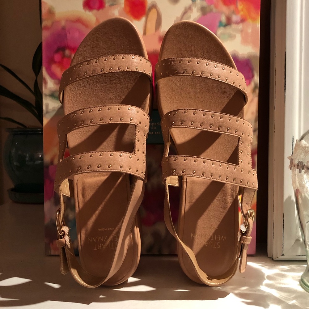 Stuart Weitzman Beige Studded Platform Sandals - image 2